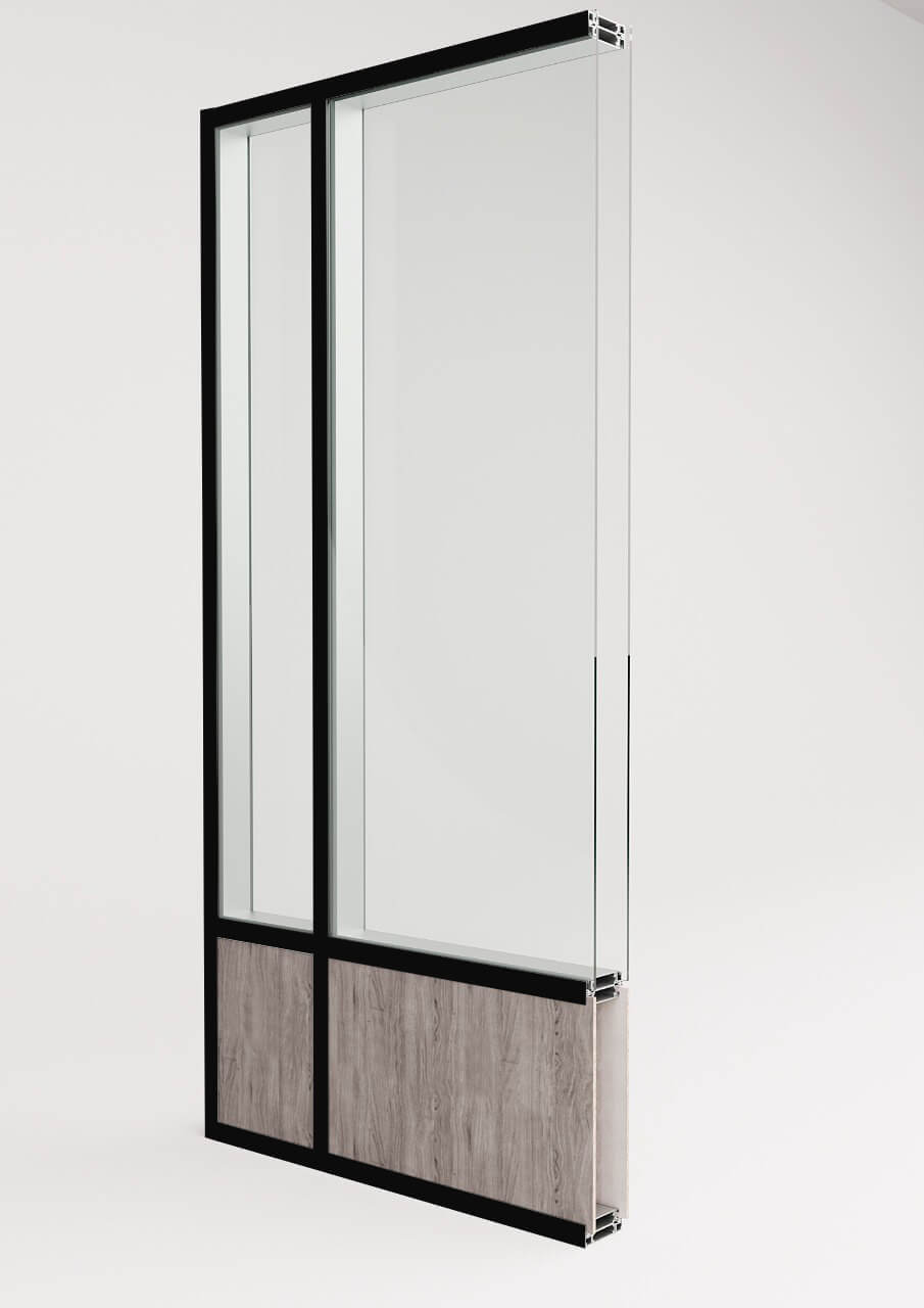 Матовые перегородки с двойным стеклом и черным профилем Матовые перегородки с двойным стеклом, черный профиль