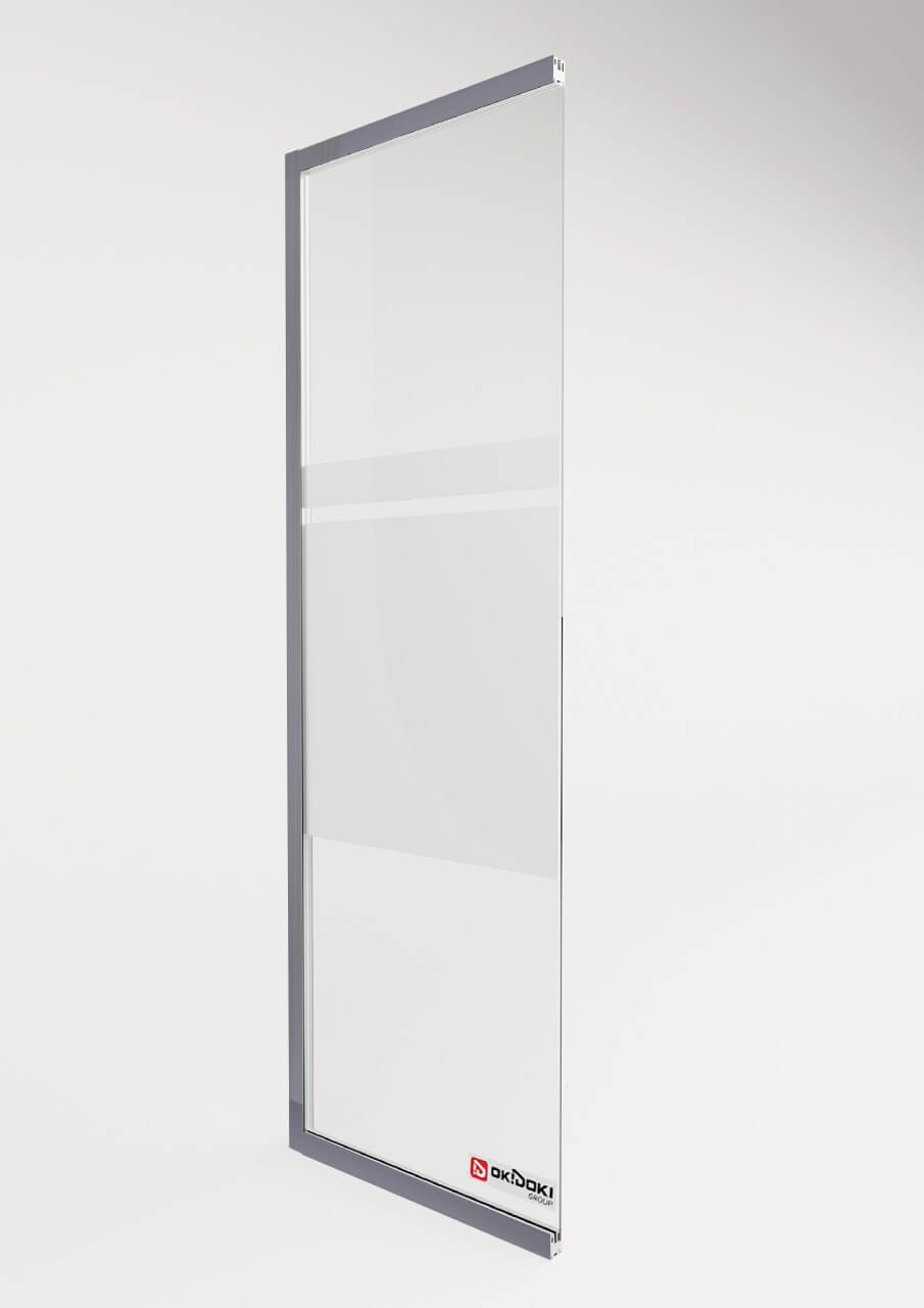 Матовая стеклянная перегородка со стальным матовым профилем Цельностеклянная матовая перегородка с профилем из матовой стали