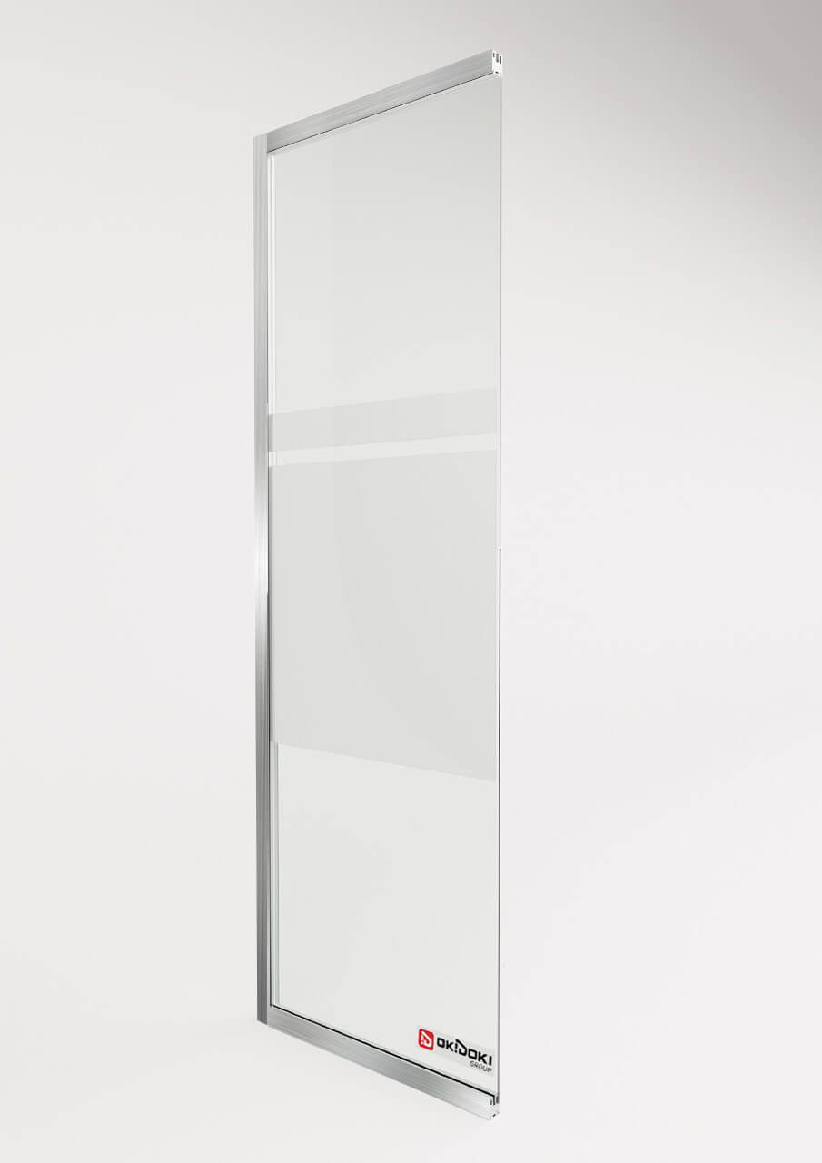 Матовая стеклянная перегородка со шлифованным стальным профилем Цельностеклянная матовая перегородка с профилем из шлифованной стали